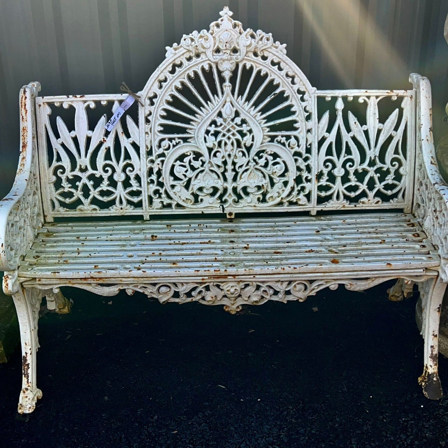 White Peacock Style Cast Iron 2-Seater Bench