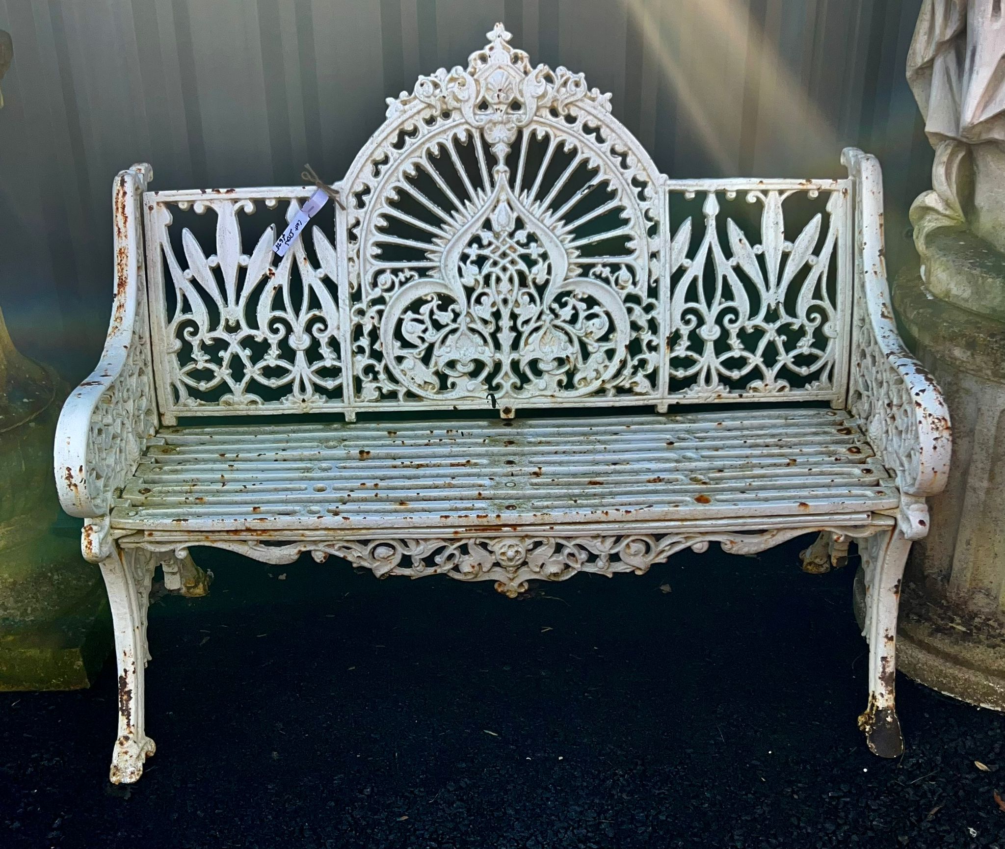 White Peacock Style Cast Iron 2-Seater Bench