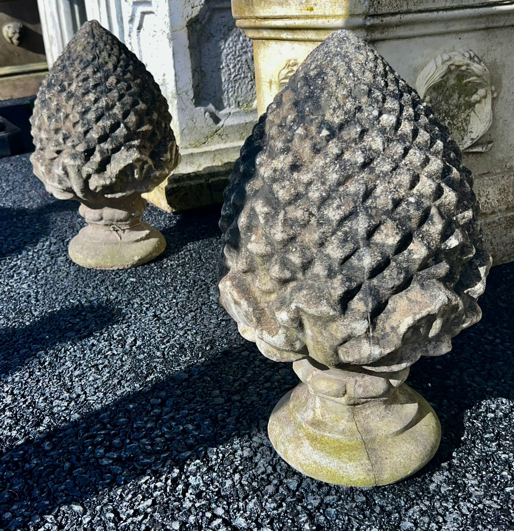 Pair of Small Reconstituted Stone Pinecones