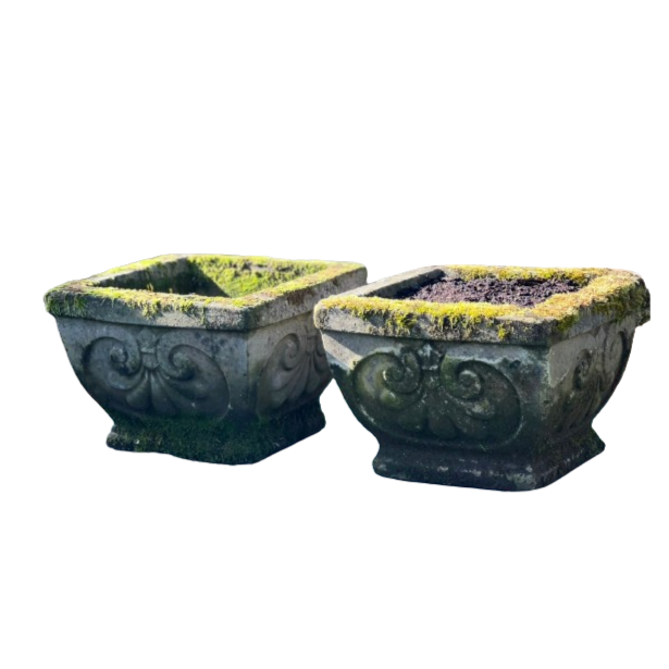 Pair of Weathered Stone Planters