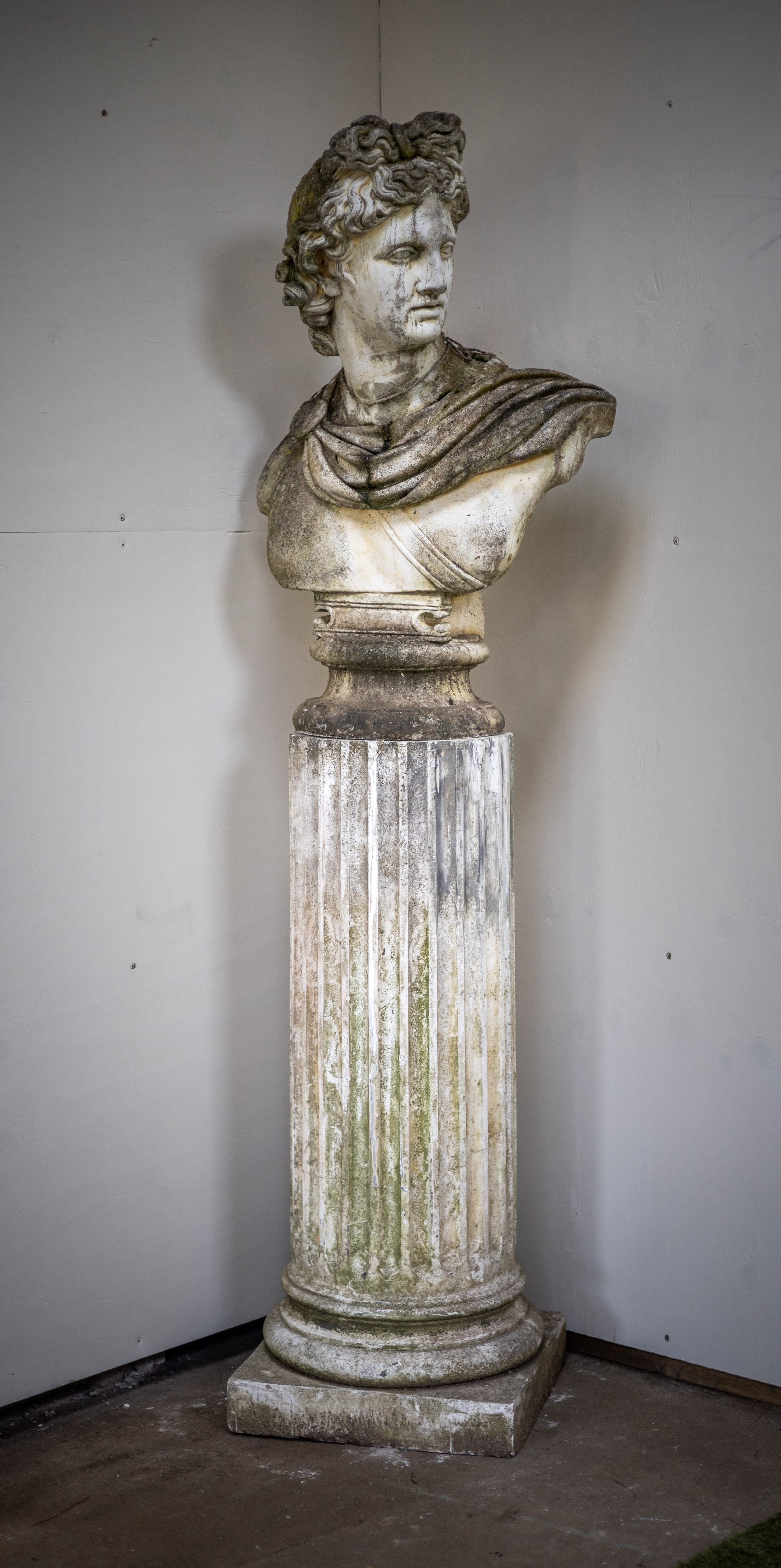 Large Apollo Head in Stone on Stone Plinth (6ft)