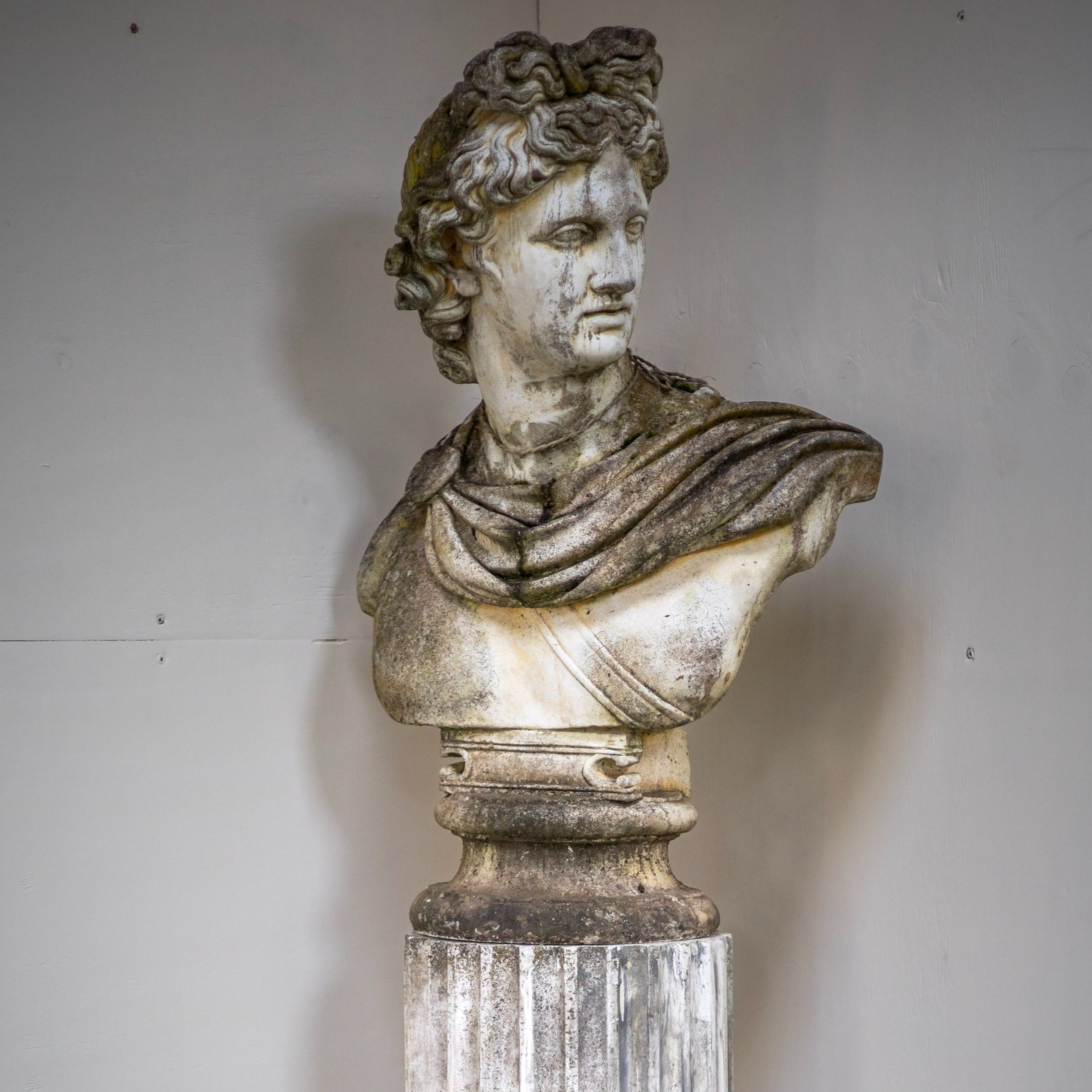 Large Apollo Head in Stone on Stone Plinth (6ft)