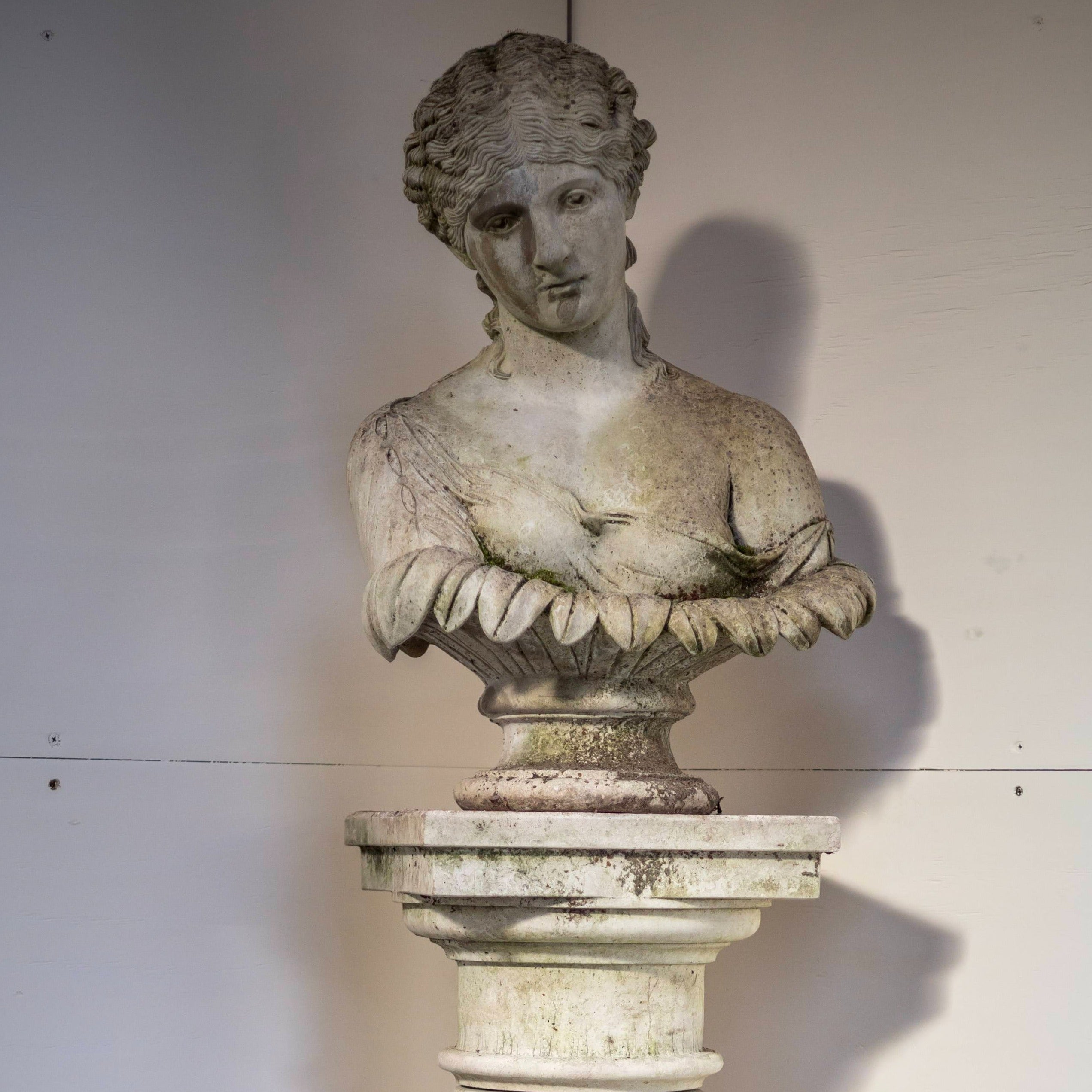 Large Lady Bust in Stone on Stone Plinth (6ft)