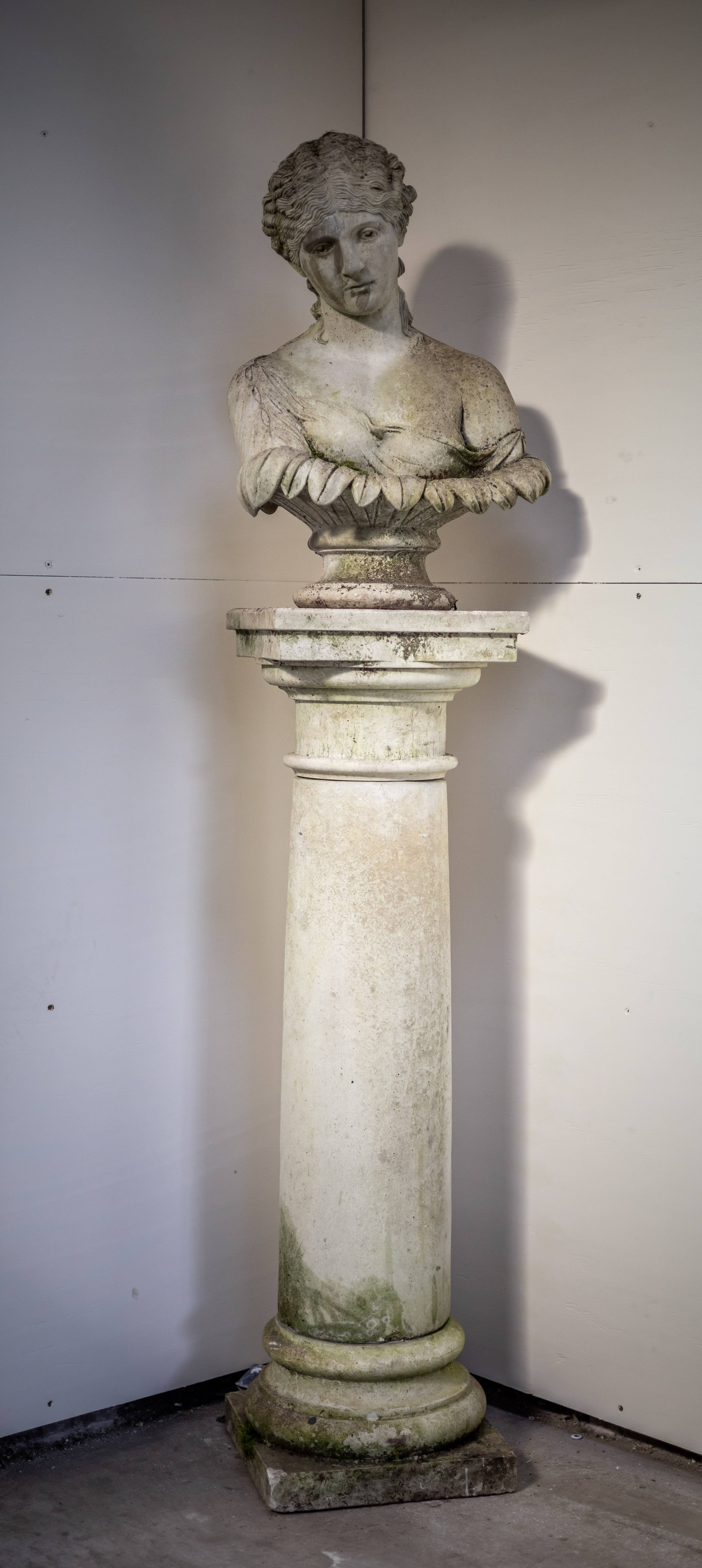 Large Lady Bust in Stone on Stone Plinth (6ft)