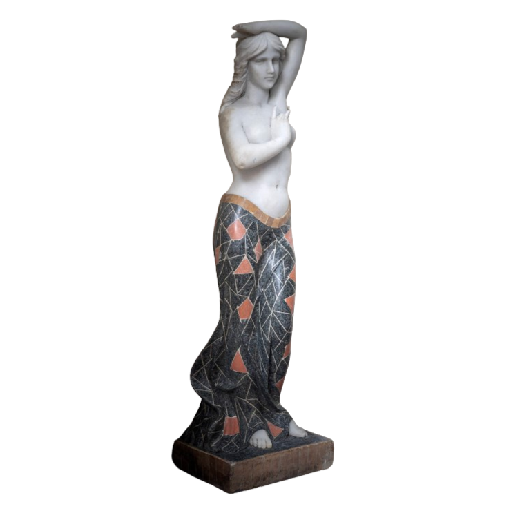 Heavy Solid Marble Lady Statue with Unique Mosaic Marble Dress (Late 20th Century, 5ft 4)