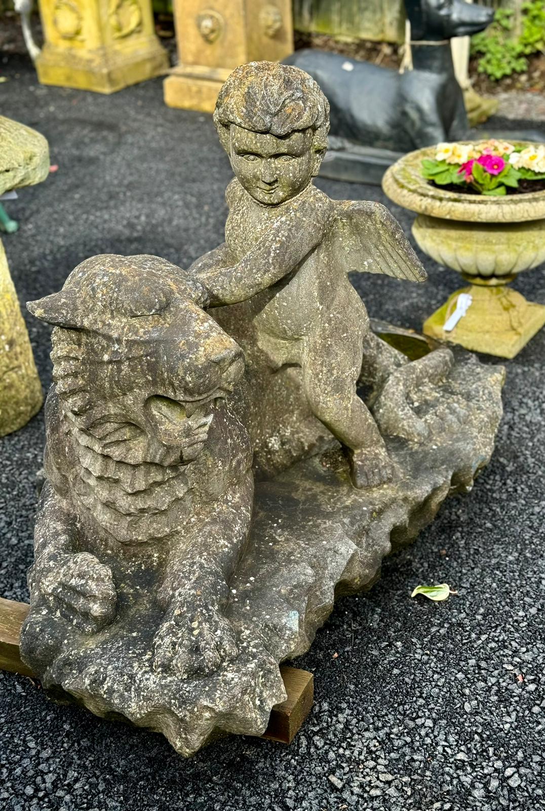 Cupid Taming the Lion (Cast Iron Covered in Stone)