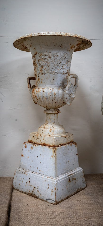 White Victorian Cast Iron Urns - Pair