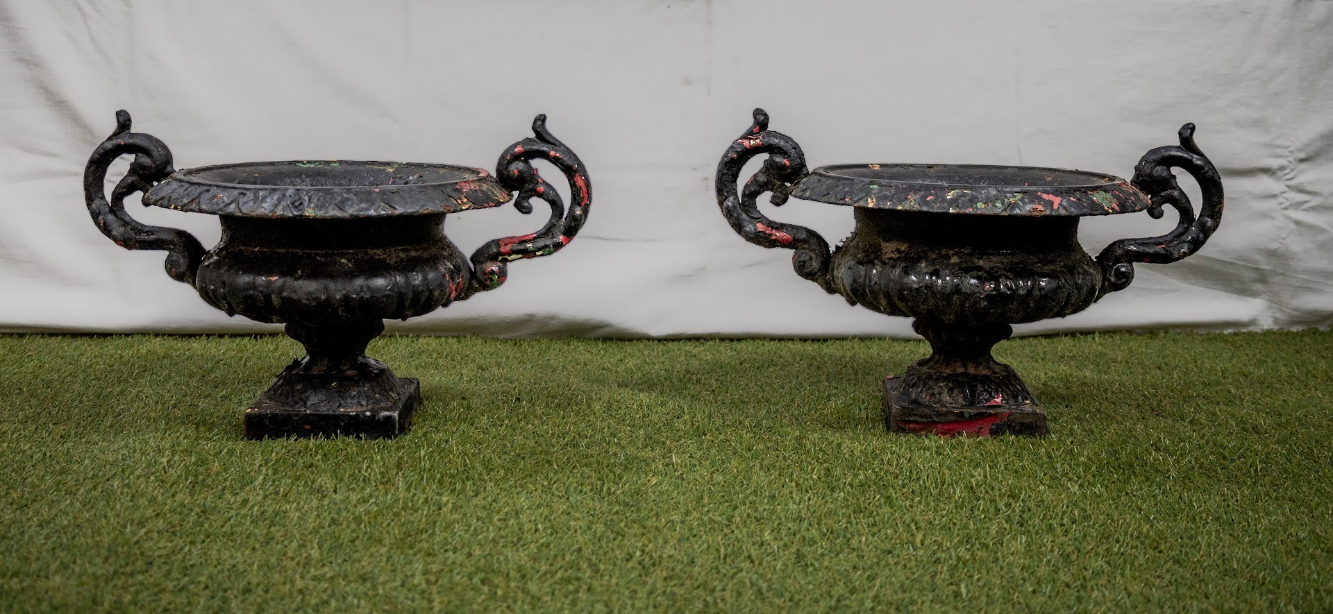 Pair of Small Black Victorian Decorative Urns