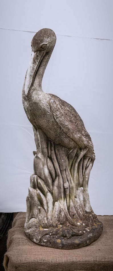 Recon Heron and Reconstituted Stone Vase