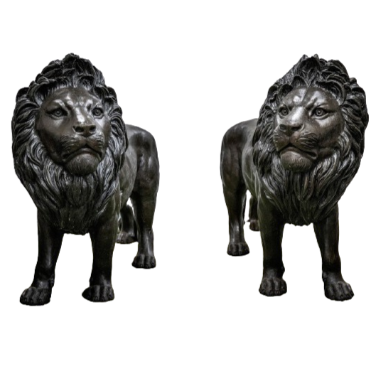 Heavy Bronze Pair of Lions - 6 ft Long, 3 ft 4 Tall