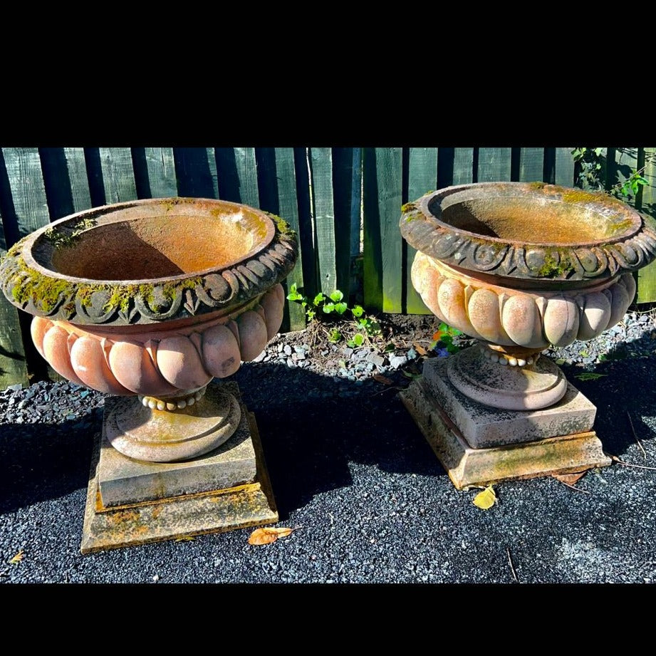 Pair of Decorative Stone Urns - 28 inches Across, 32 inches Tall