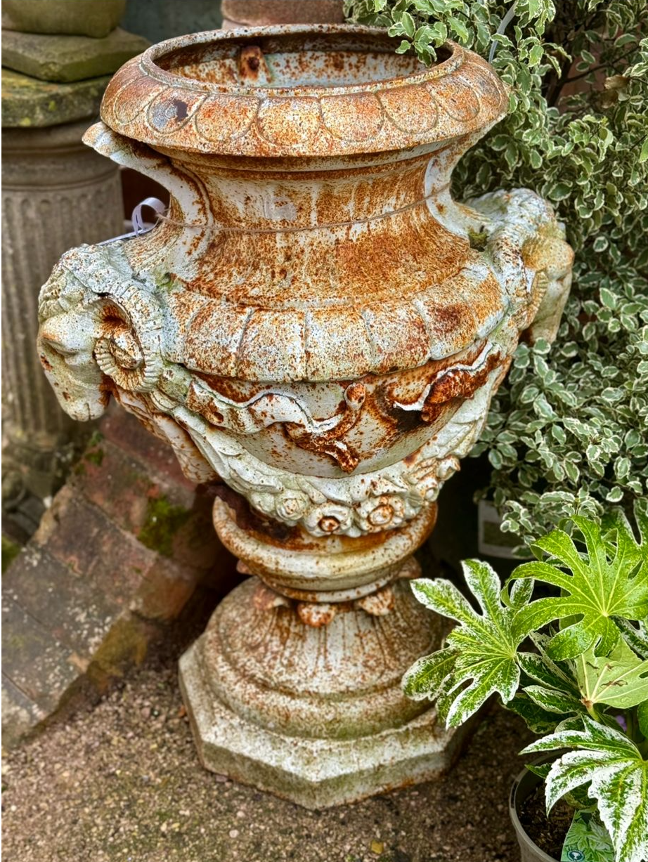 Cast Iron Planter with Rams Heads - 3 ft Tall, 28 inches Wide