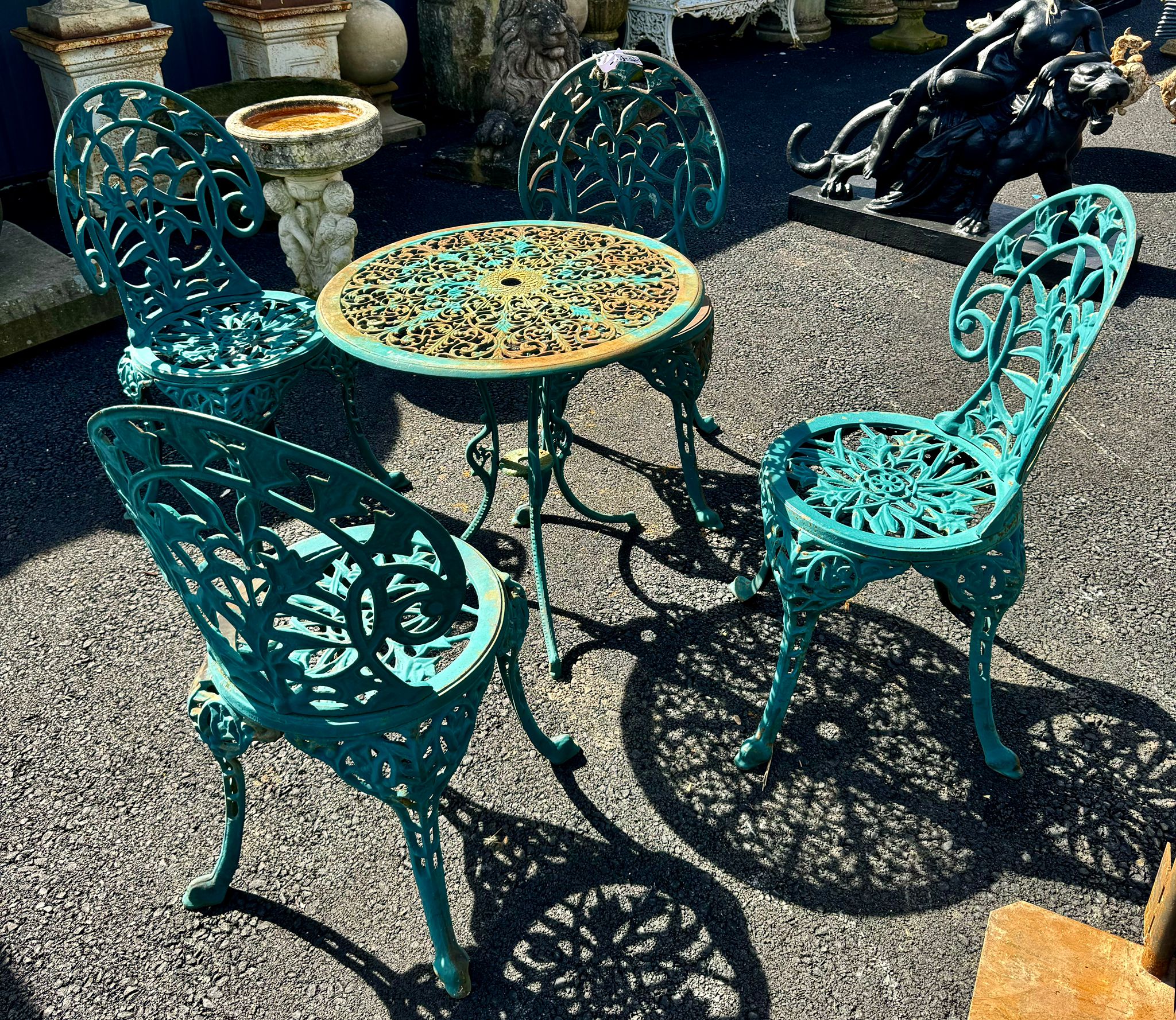 Cast Iron Table and 4 Chairs Set in Verdigris