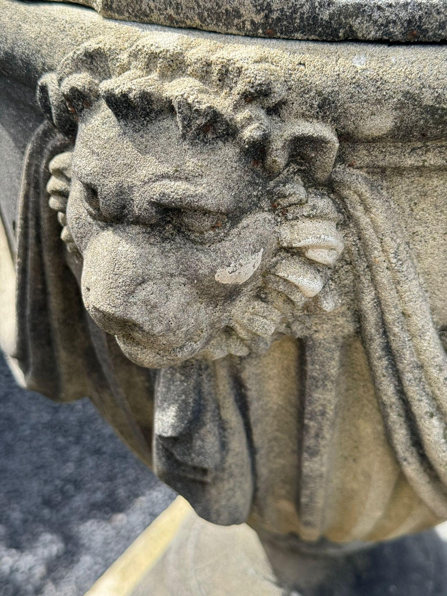 Stone Urns with Lions Faces and Lid - 53 inches Tall, 20 inches Wide