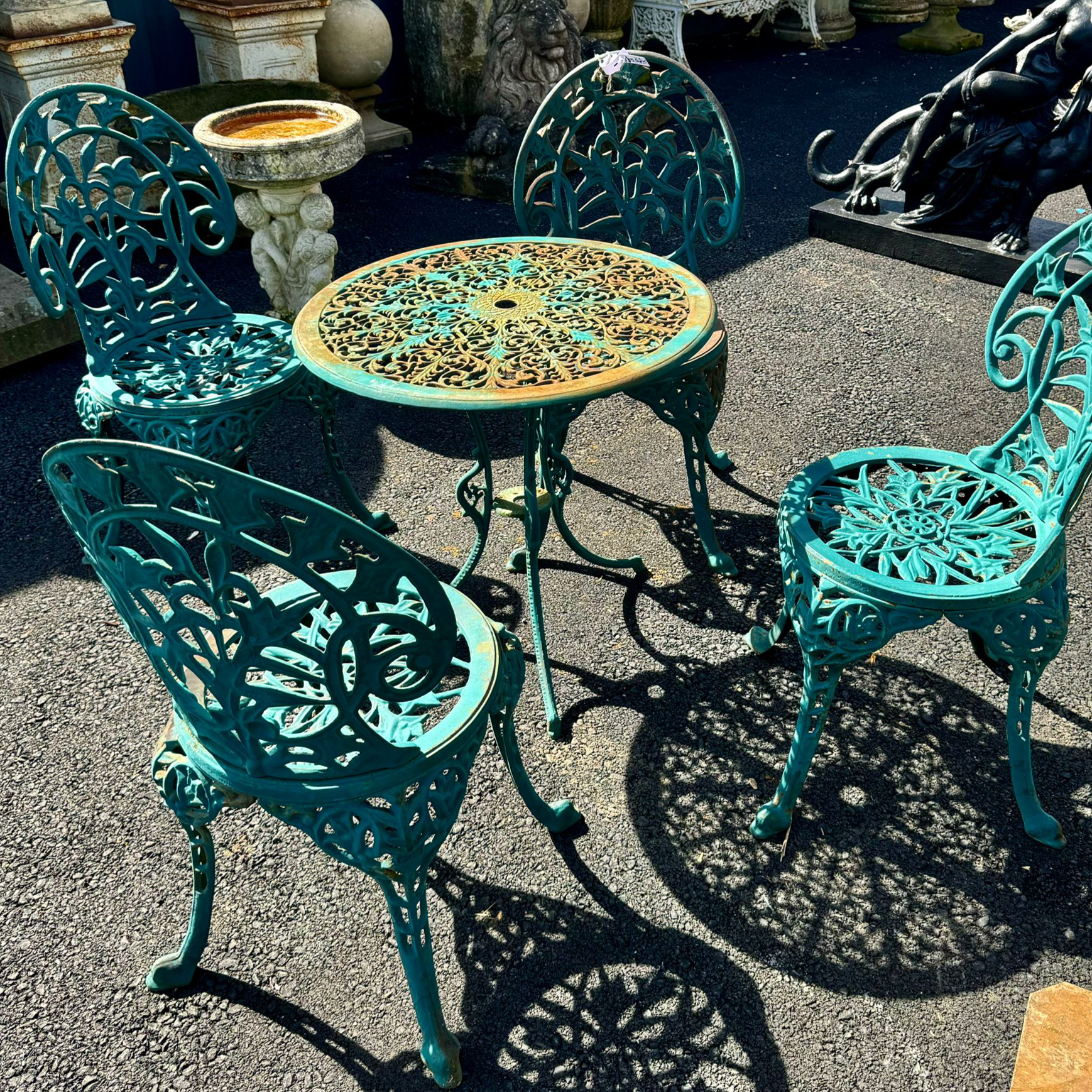 Cast Iron Table and 4 Chairs Set in Verdigris