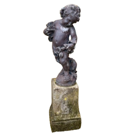 Lead Cherub on Plinth - 4ft Tall