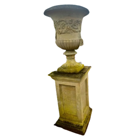 David Sharpe Stone Urn on Plinths - 6 ft Tall