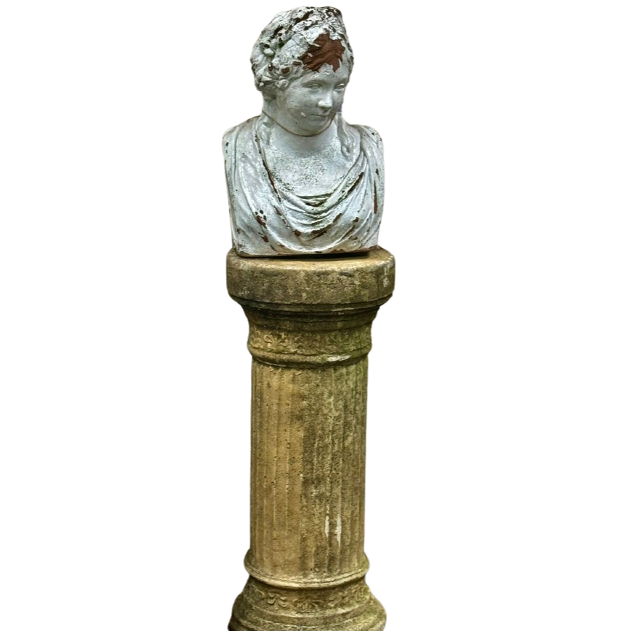 Terracotta Bust on Stone Column