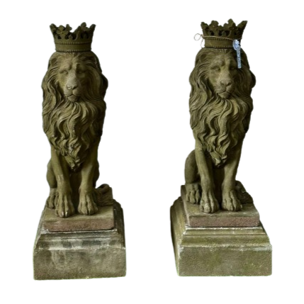 Pair of Stone Crowned Lions