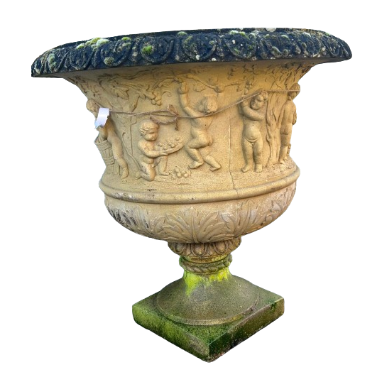 Large Stone Decorative Urn with Children Detail