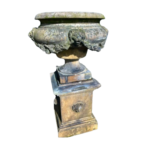 Terracotta Victorian Urn on Plinth (5ft 3)