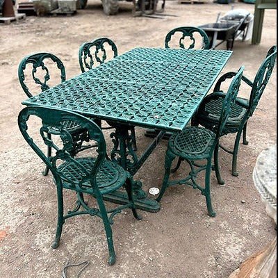 Cast Aluminium Heavy Table and 6 Chairs Set