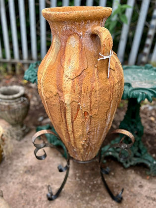 Terracotta Amphora on Wrought Iron Base