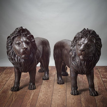 Heavy Bronze Pair of Lions - 6 ft Long, 3 ft 4 Tall