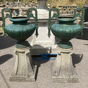 Antique Cast Iron Corneau French Victorian Urns - Pair