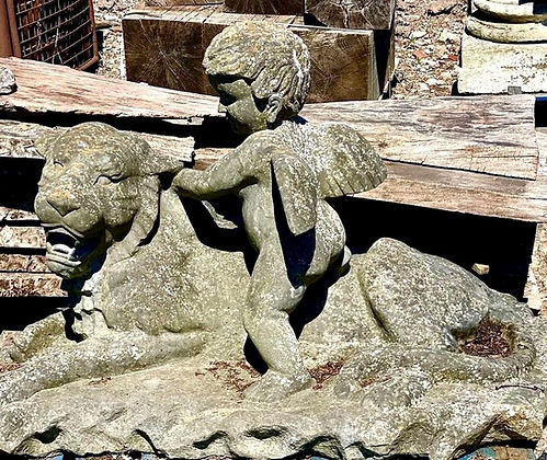 Cupid Taming the Lion (Cast Iron Covered in Stone)