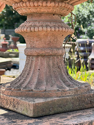 Victorian Terracotta Urns with Satyrs & Plinths Included